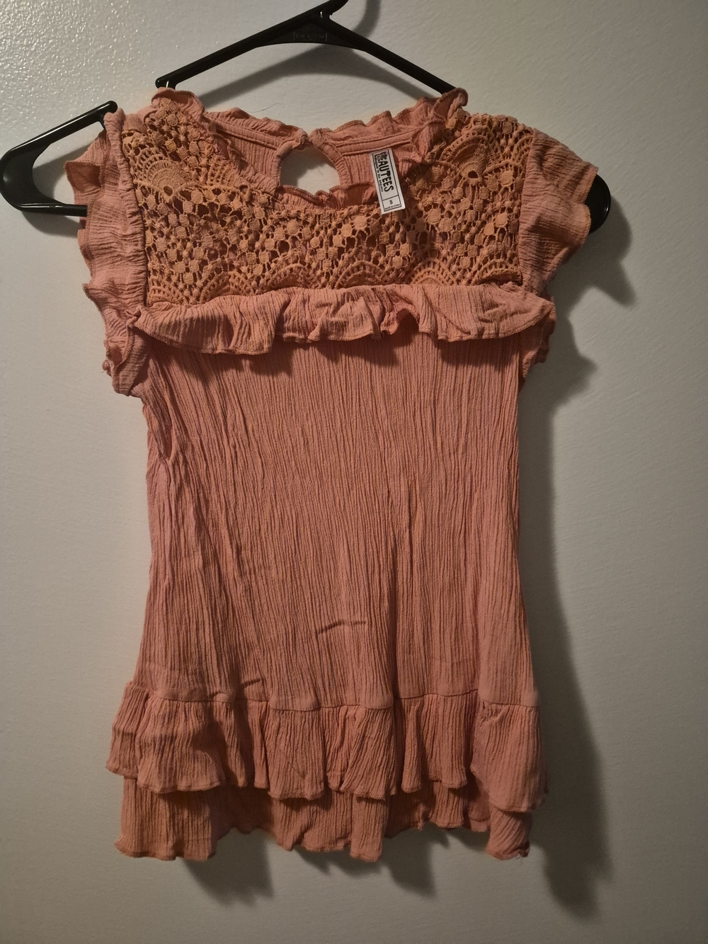 Beautees Peach Crochet Ruffle Tank